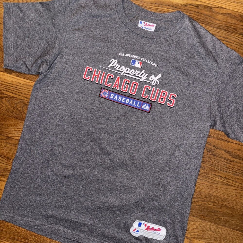 Majestic MLB‎ Authentic Collection Chicago Cubs T-Shirt Mens Medium Blue Gray